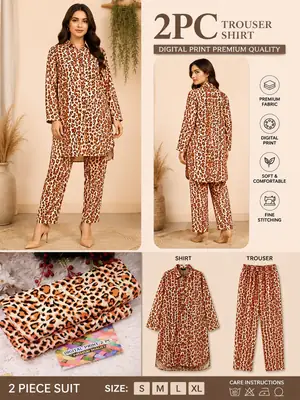 2 Pcs Women's Unstitched 3-D Block Printed Suit