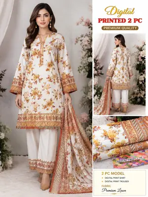 2 Pcs Women's Unstitched 3-D Block Printed Suit