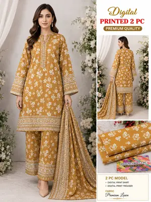 2 Pcs Women's Unstitched 3-D Block Printed Suit