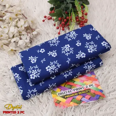2 Pcs Women's Unstitched 3-D Block Printed Suit thumbnail 2