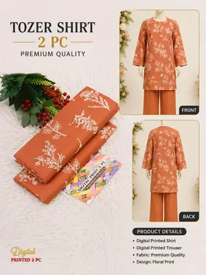 2 Pcs Women's Unstitched 3-D Block Printed Suit
