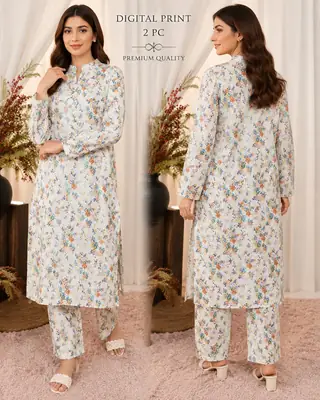 2 Pcs Women's Unstitched 3-D Block Printed Suit