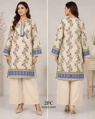2 Pcs Women's Unstitched 3-D Block Printed Suit