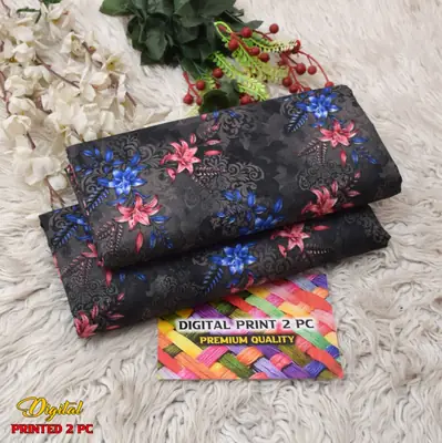 2 Pcs Women's Unstitched 3-D Block Printed Suit thumbnail 2