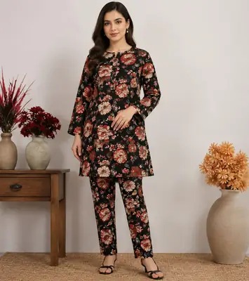 2 Pcs Women's Unstitched 3-D Block Printed Suit
