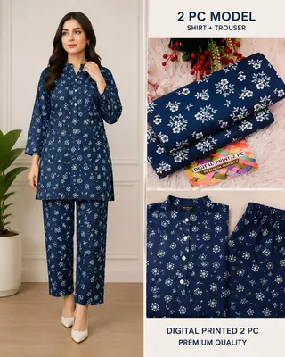 2 Pcs Women's Unstitched 3-D Block Printed Suit