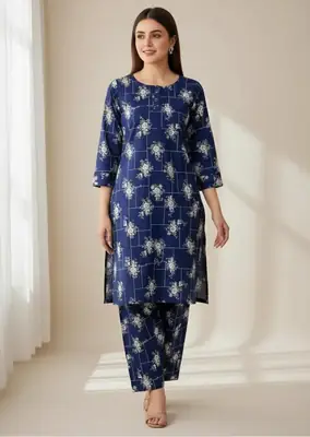 2 Pcs Women's Unstitched 3-D Block Printed Suit