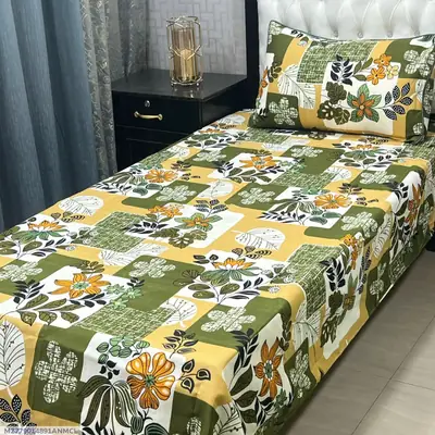 2 Pcs Crystal Cotton Printed Single Bedsheet