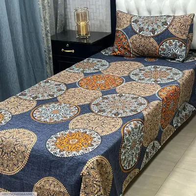 2 Pcs Crystal Cotton Printed Single Bedsheet