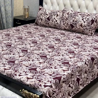 3 Pcs Crystal Cotton Printed Double Bedsheet