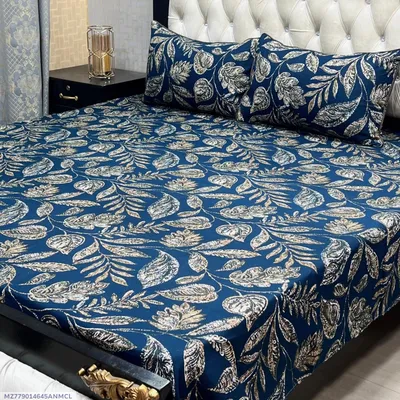 3 Pcs Crystal Cotton Printed Double Bedsheet