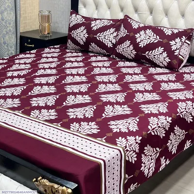 3 Pcs Crystal Cotton Printed Double Bedsheet