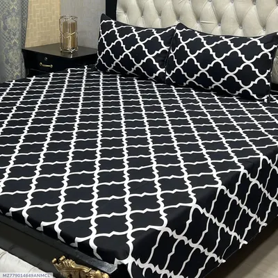 3 Pcs Crystal Cotton Printed Double Bedsheet