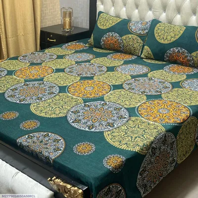 3 Pcs Crystal Cotton Printed Double Bedsheet