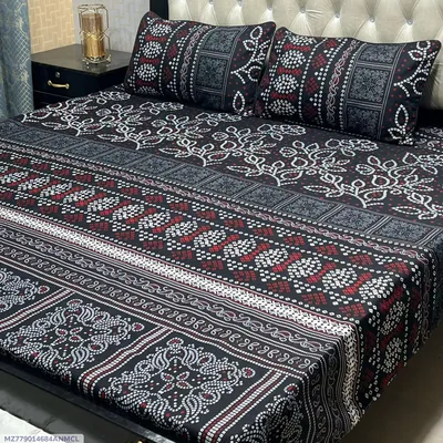 3 Pcs Crystal Cotton Printed Double Bedsheet
