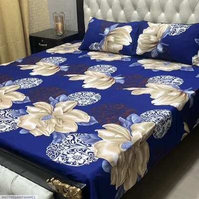 3 Pcs Crystal Cotton Printed Double Bedsheet