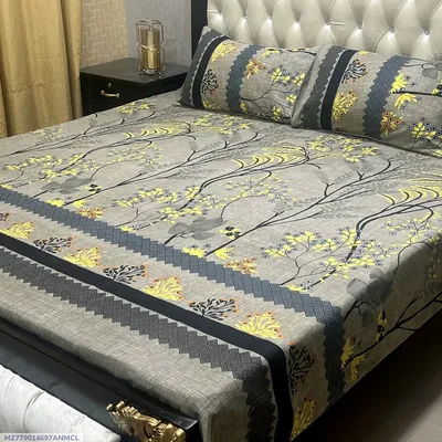 3 Pcs Crystal Cotton Printed Double Bedsheet