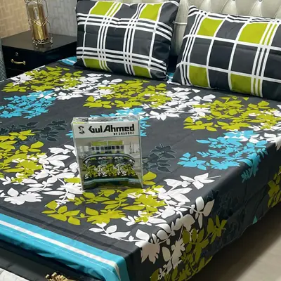 3 Pcs Crystal Cotton Printed Double Bedsheet