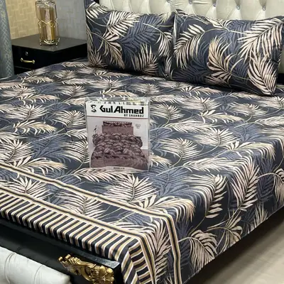 3 Pcs Cotton Printed Double Bedsheet