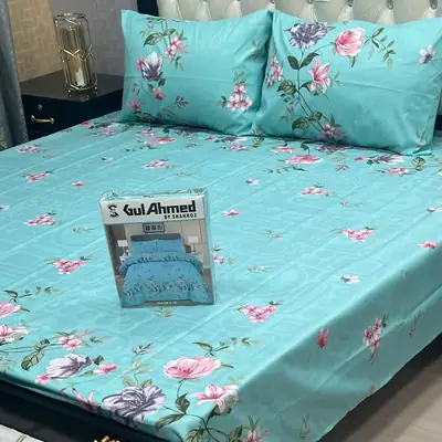 3 Pcs Cotton Printed Double Bedsheet