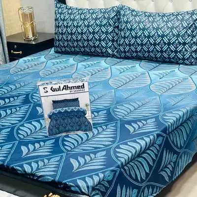 3 Pcs Cotton Printed Double Bedsheet
