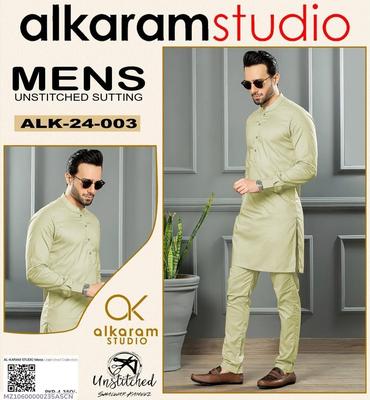Men's Green Unstitched Shalwar Kameez All Season Wash And Wear thumbnail 3