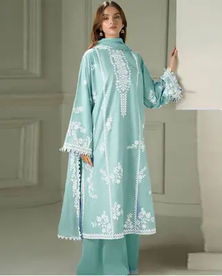 3 Pcs Women's Unstitched Embroidered Suit