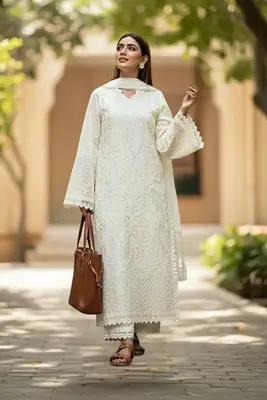 3 Pcs Women's Unstitched Chikankari Embroidered Suit