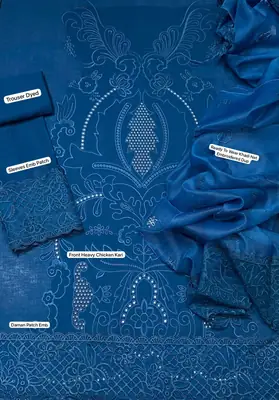 3 Pcs Women's Unstitched Chikankari Embroidered Suit thumbnail 2