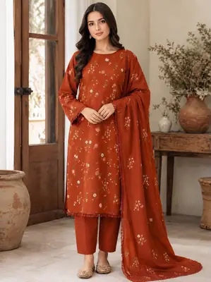 3 Pcs Women's Unstitched Embroidered Suit