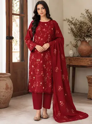 3 Pcs Women's Unstitched Embroidered Suit