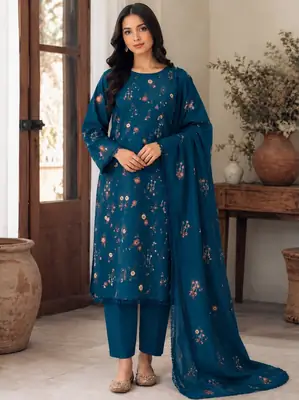 3 Pcs Women's Unstitched Embroidered Suit