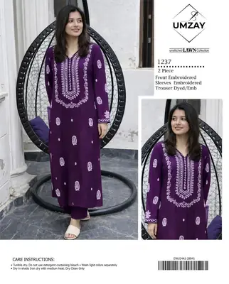 2 Pcs Women's Unstitched Embroidered Suit