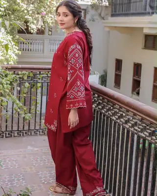 2 Pcs Women's Unstitched Embroidered Suit