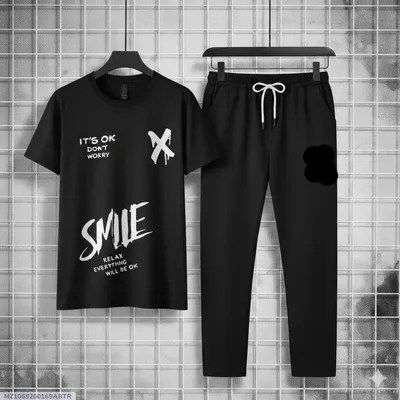 Black Printed Track Suit for Men Women Micro Interlock Fabric thumbnail 1