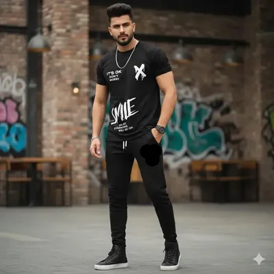 Black Printed Track Suit for Men Women Micro Interlock Fabric thumbnail 2