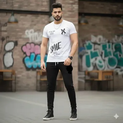 Men Printed Track Suit White Black Micro Interlock thumbnail 2
