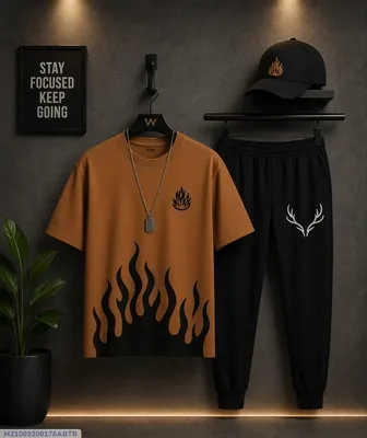 Mustard Flame Print Track Suit for Men