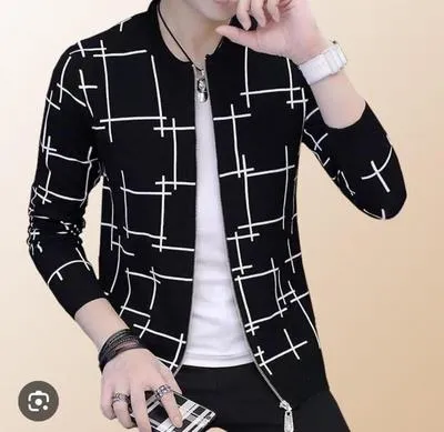 Men Black Graphic Fleece Jacket Slim Fit