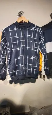 Men Blue Graphic Fleece Jacket Slim Fit Winter Wear thumbnail 3