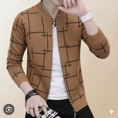 Men Brown Graphic Fleece Jacket Slim Fit