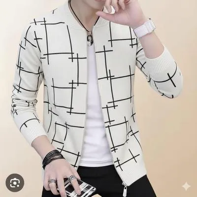 Men Fleece Jacket White Graphic Sublimation Slim Fit