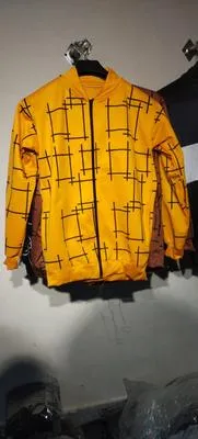 Men Yellow Graphic Fleece Jacket Slim Fit thumbnail 2