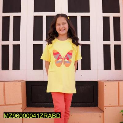 Kids Butterfly T-Shirt Yellow Cotton for Girls thumbnail 4