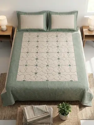 3 Pcs Cotton Embroidered Double Bedsheet