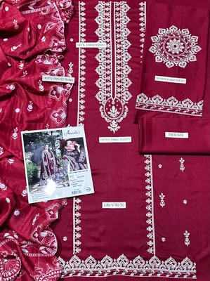 Maroon Embroidered 3Pcs Women Suit Lawn Set thumbnail 2