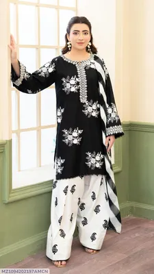 Black Embroidered 3Pcs Women Suit with Digital Print Dupatta