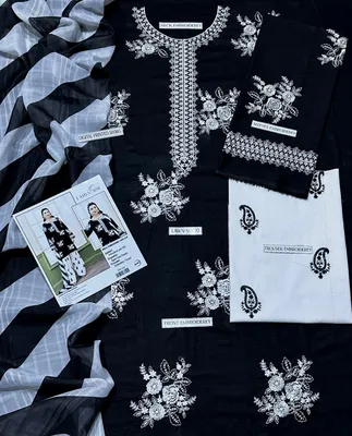 Black Embroidered 3Pcs Women Suit with Digital Print Dupatta thumbnail 2