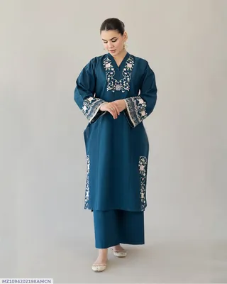 Blue Embroidered 3Pcs Women Kurta Set Lawn thumbnail 1