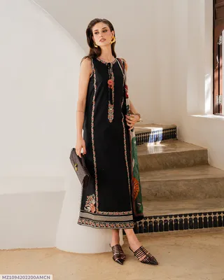 Black Embroidered 3Pcs Women Suit Lawn Set